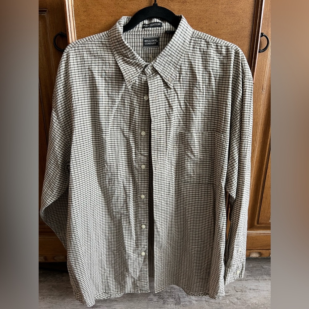Bugle Boy Men's plaid Sage Green 100% Cotton Long Sleeve Button-down Shirt XL
